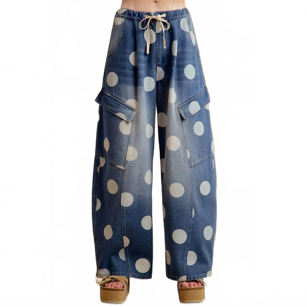 NEW BIBI polka dot cargo jeans in blue